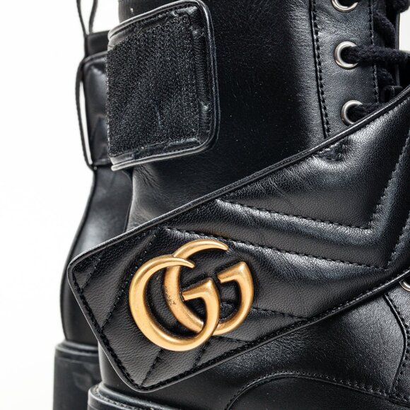 *SOLD* Gucci Flores Calfskin Nappa Matelasse GG Black Combat Boot - Picture 5 of 12